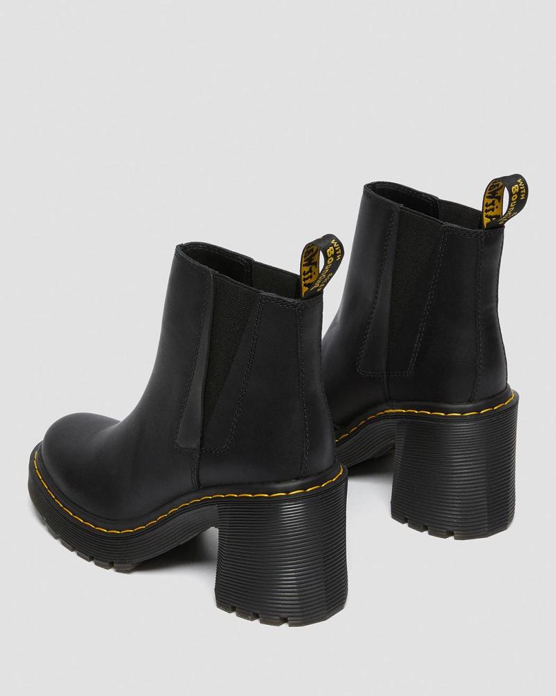 Dr Martens Spence Læder Flared Heel Chelsea Støvler Dame Sort | DK 131SGL